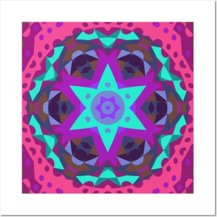 Retro Mandala Flower Blue Purple and Pink Posters and Art